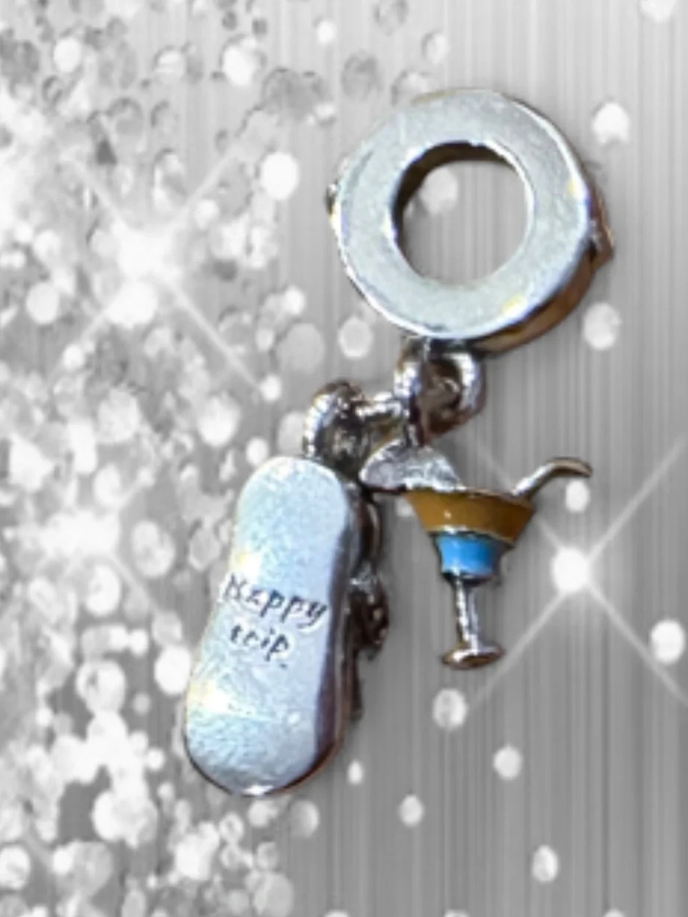 Sterling Silver Croc-Style Shoe & Cocktail Charm - Silver